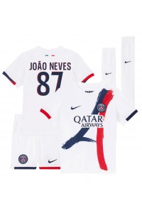 Paris Saint-Germain Joao Neves #87 Jalkapallovaatteet Lasten Vieraspeliasu 2024-25 Lyhythihainen (+ Lyhyet housut)